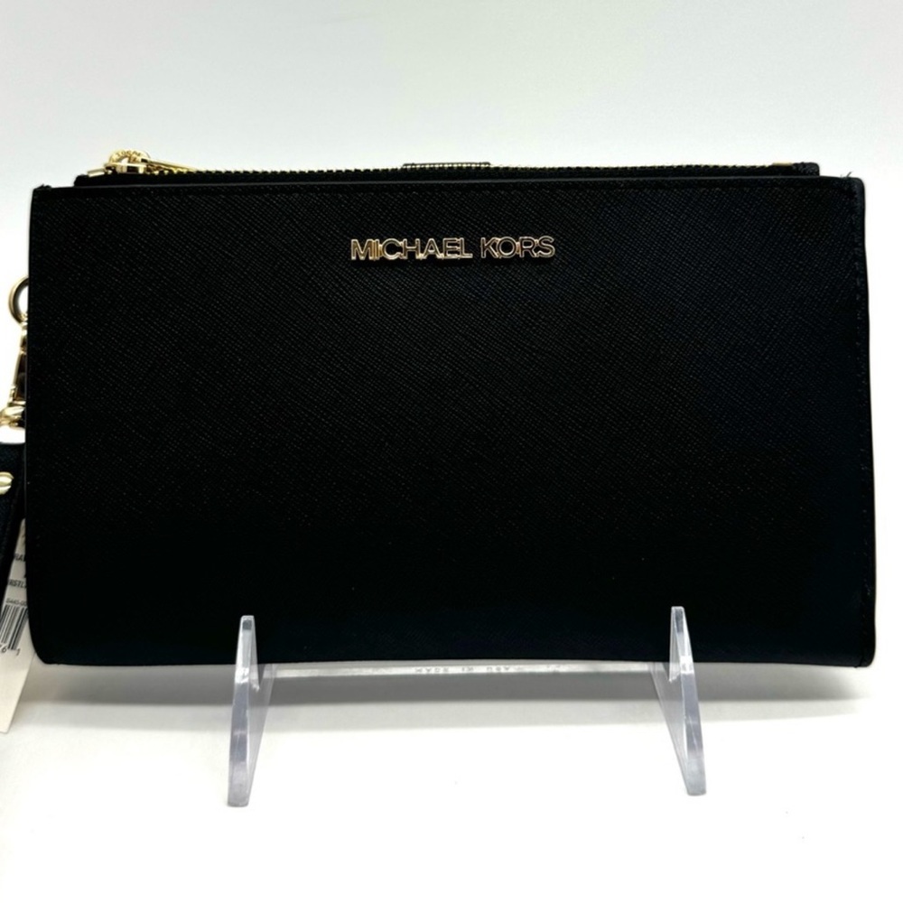 Michael Kors Large Double Zip Wallet Black/Gold - Picture 1 of 7